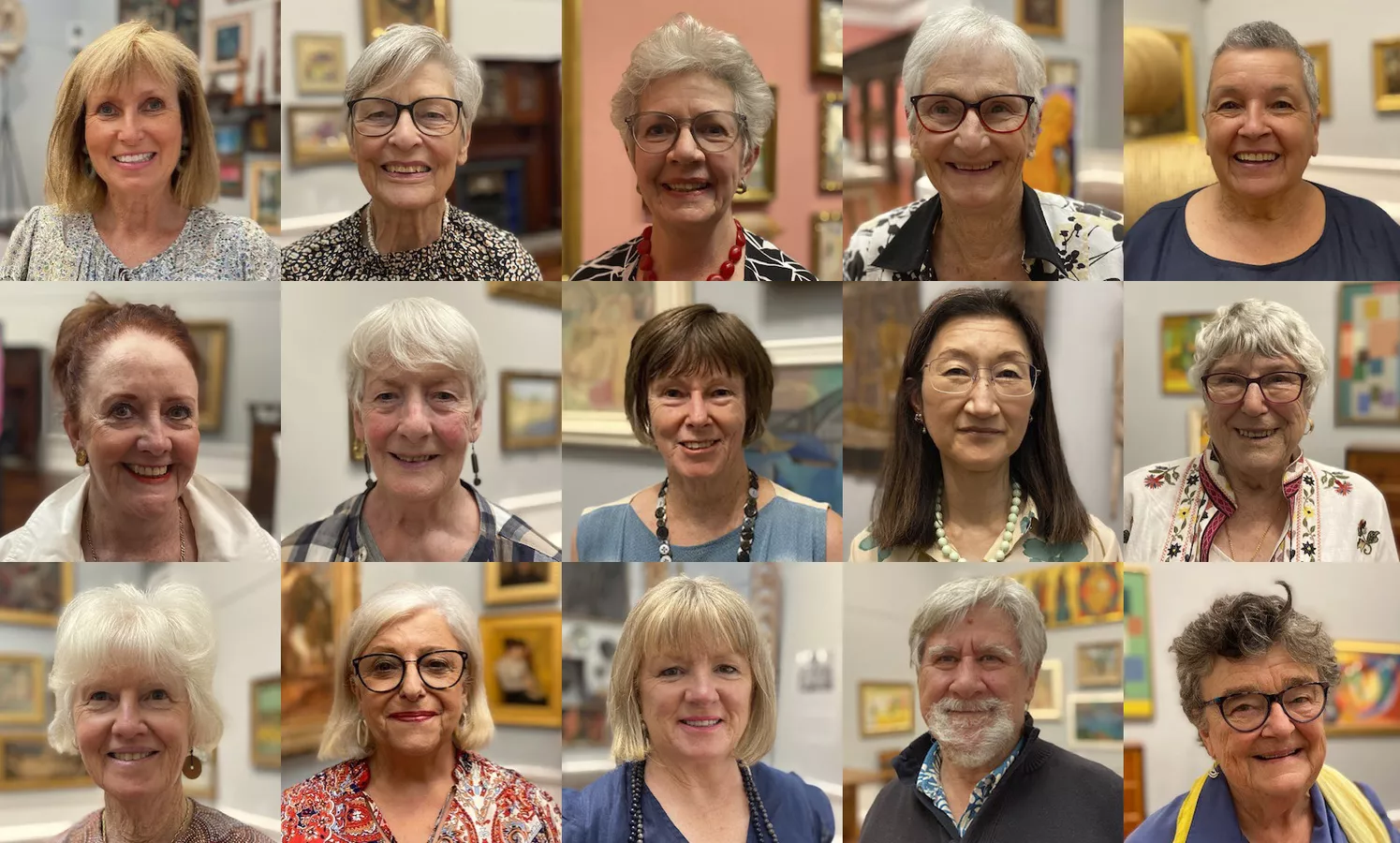 AGSA Gallery Guides 2022 - Liz, Mary, Jill, Jo, Kay, Margaret, Doreen, Dianne, Kyoko, Rosemary, Pamela, Mary, Tanya, Keith and Christabel. photos: Ryan Sims.