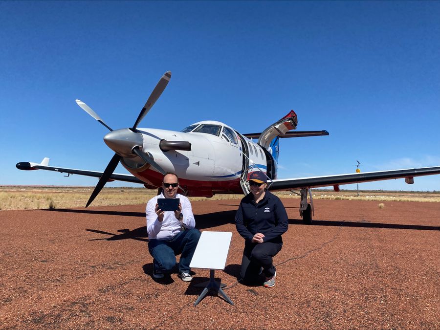 Associate Professor Andrew Bivard, the inventor of the telestroke platform, visits Oodnadatta with Dr Zoe Schofield