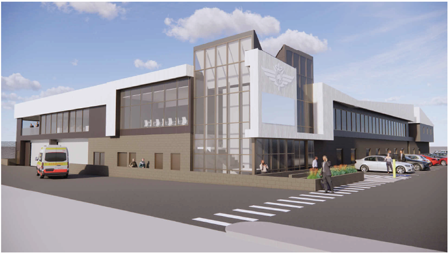 Elevation image of new RFDS Tasmania base at Launceston Airport