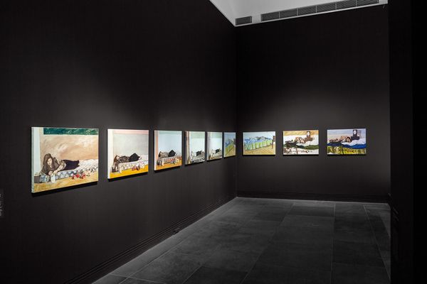 installation view: Ramsay Art Prize 2021 featuring I waited for me to believe in go or for you to send gloves for the cold (Je tu il elle) by Nicola Smith, 2020; Art Gallery of South Australia, Adelaide; photo: Saul Steed.