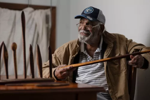 Adnyamathanha artist Roy Coulthard in Port Augusta, Nukunu Country, South Australia