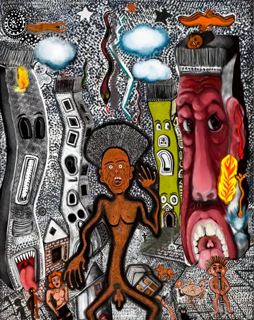 A First Nations painting made from synthetic polymer paint on canvas