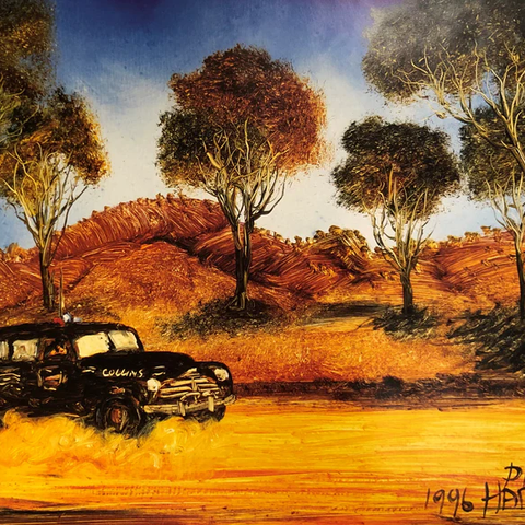 Pro Hart Signed Print - Black Outback Rally Car