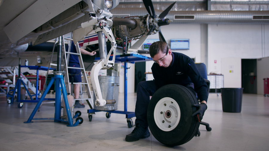 Hamish Curtis in the Broken Hill hangar
