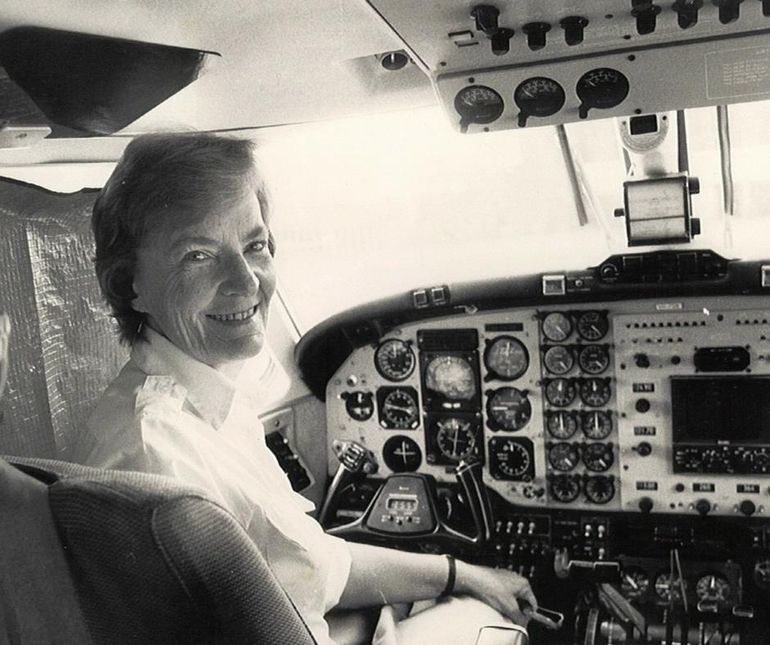 Beth Garrett in the pilots seat