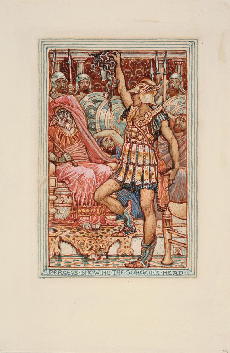 Perseus showing the Gorgons head, illustration for The Greek