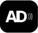 A black rectangle with AD in white with audio waves