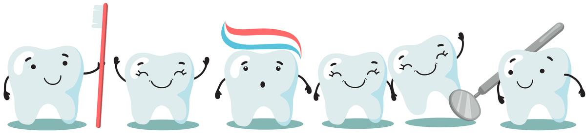 Cartoon teeth in a line