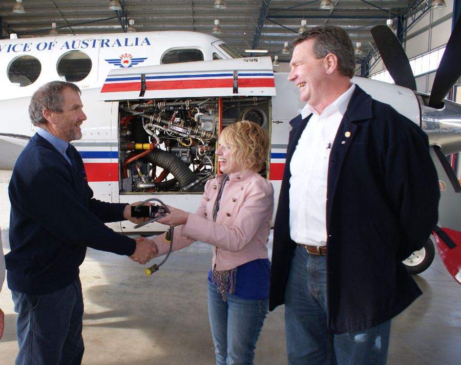 Enormity Inc presenting engineering equipment to RFDS engineer Greg Foot