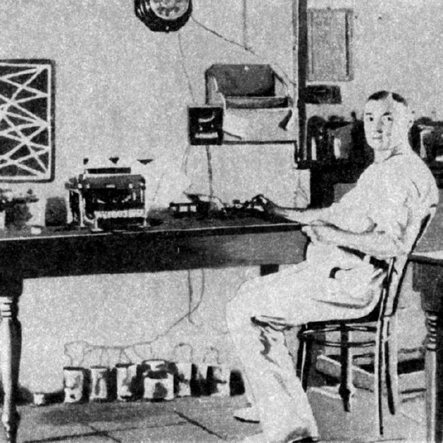 Fred Tuckett pictured with his Telegraph machine