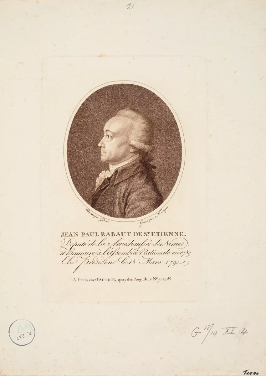 Jean Paul Rabaut de st. Etienne del. to the national Assembly, 1789 ...