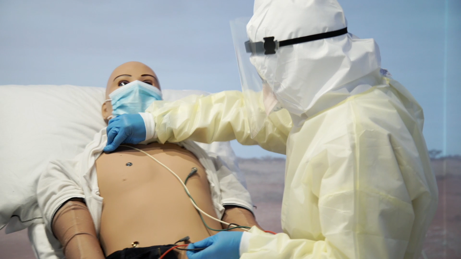 RFDS Staff member training with a high-fidelity mannikin in the training room