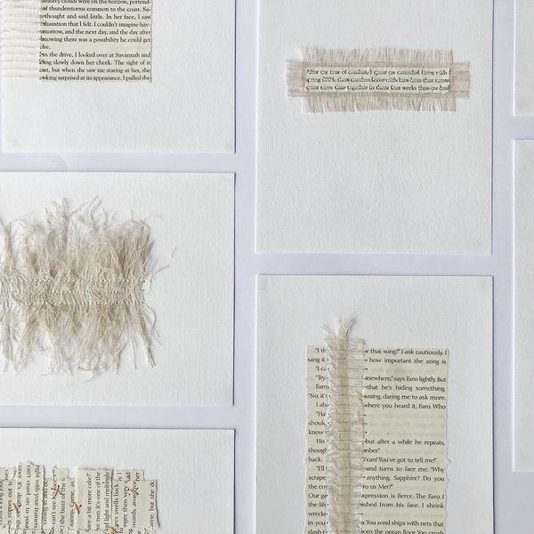 Samantha Dickens, Undefined Rhythms, detail, 2018, Cloth, Thread, Pages from books. Photo courtesy of the artist. 