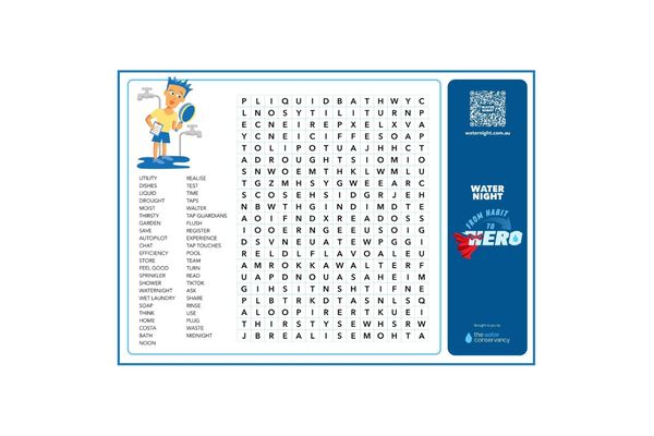 Thumbnail for the Water Night 2025 Resource -Kids Activities Find-a-Word