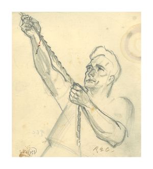 Image of Sketch of man pulling chain