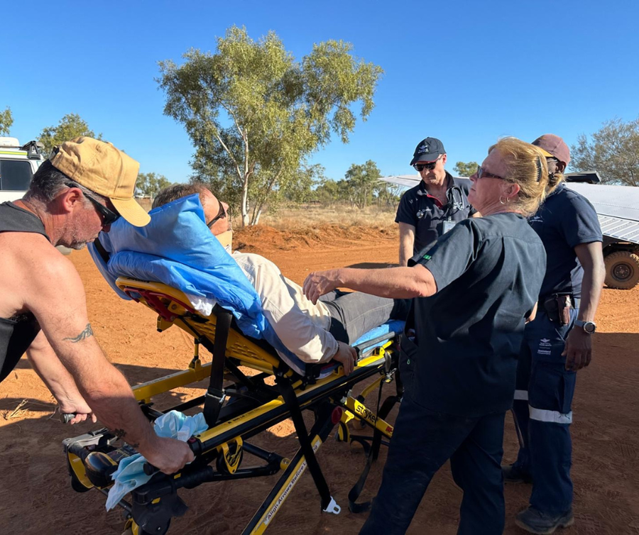 Luke on stretcher