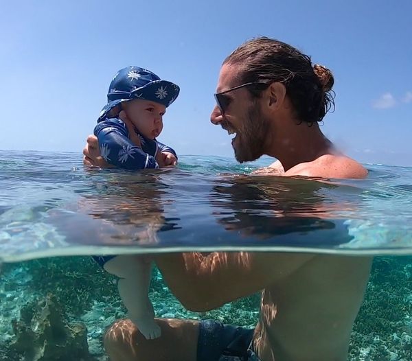 Heinrich and baby Lucas swimming at One Tree