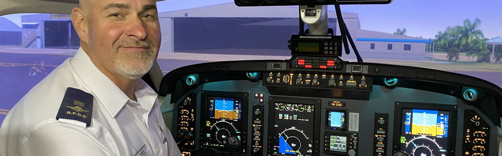 RFDS (Queensland Section) Pilot Mick Porfiri in the flight simulator