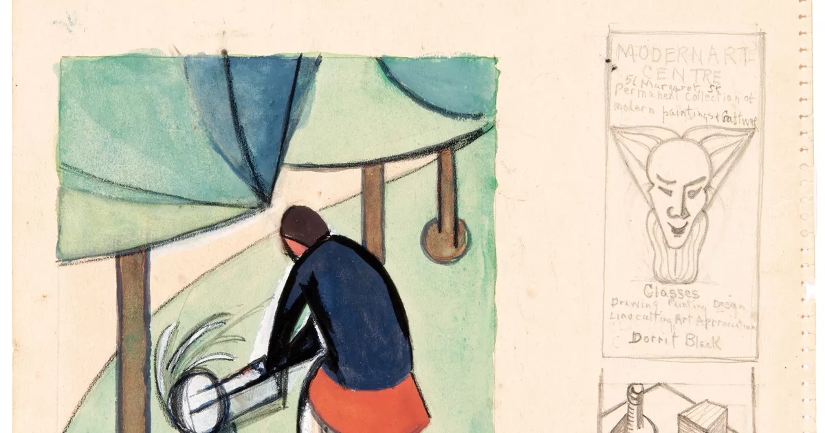 Study for linocut 'The lawn mower' and studies for Modern Art Centre ...
