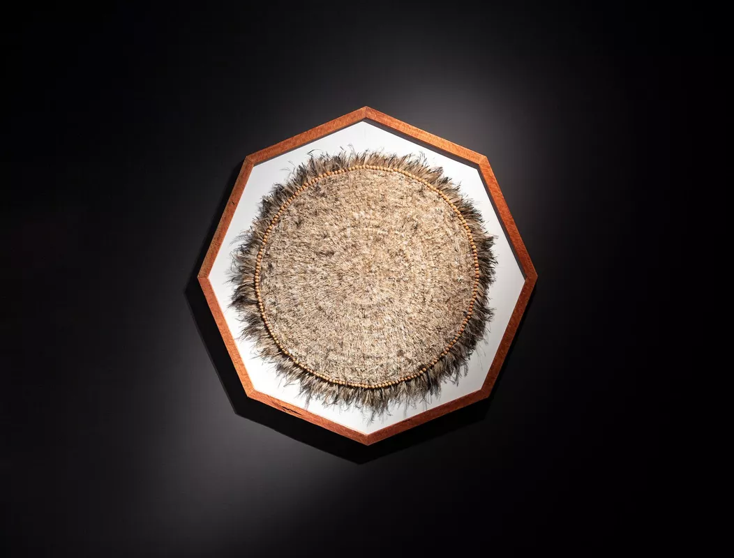 installation view: Ramsay Art Prize 2021 featuring Yurndu (Sun) by Juanella Mckenzie, 2020; Art Gallery of South Australia, Adelaide; photo: Saul Steed.