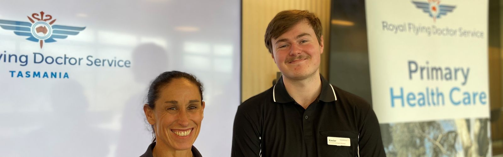 Megs Culhane of RFDS Tasmania with Xavier Bailey UTAS student