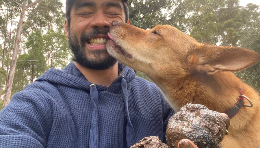 Danial and his dog on a truffle farm