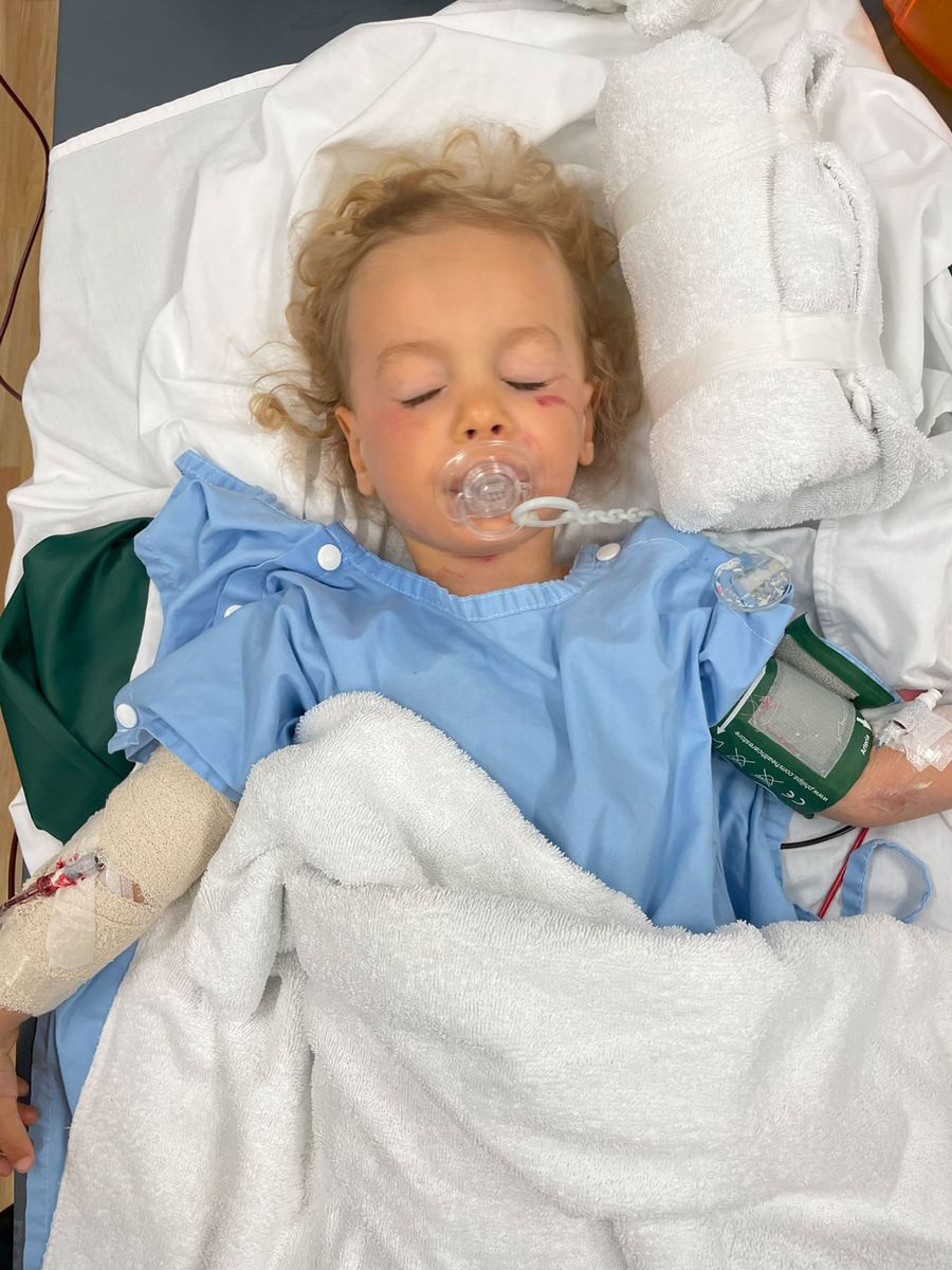 Parker sleeping after the accident