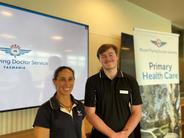 Megs Culhane of RFDS Tasmania with Xavier Bailey UTAS student