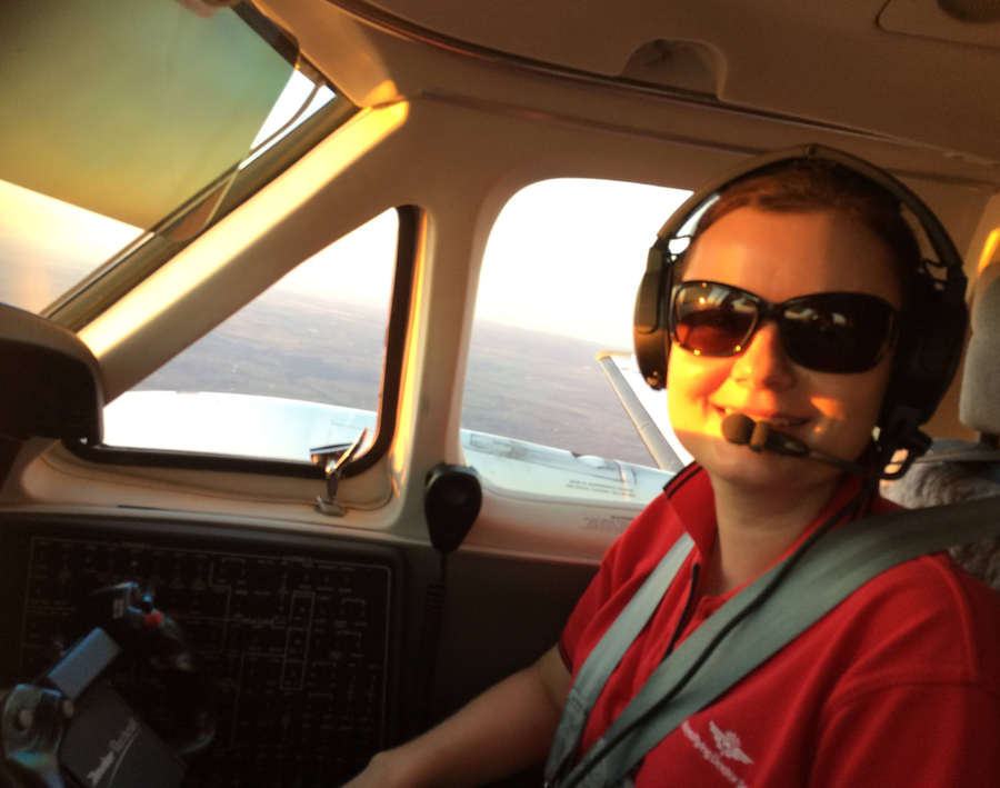 Stacey in aircraft
