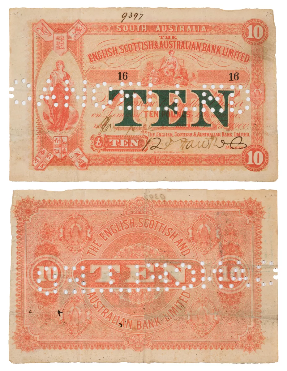 ES&A Bank Ten Pounds, Bank Note number 16 - AGSA Collection