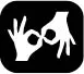 A black rectangle with a hand on either side diagonally to show the Auslan symbol