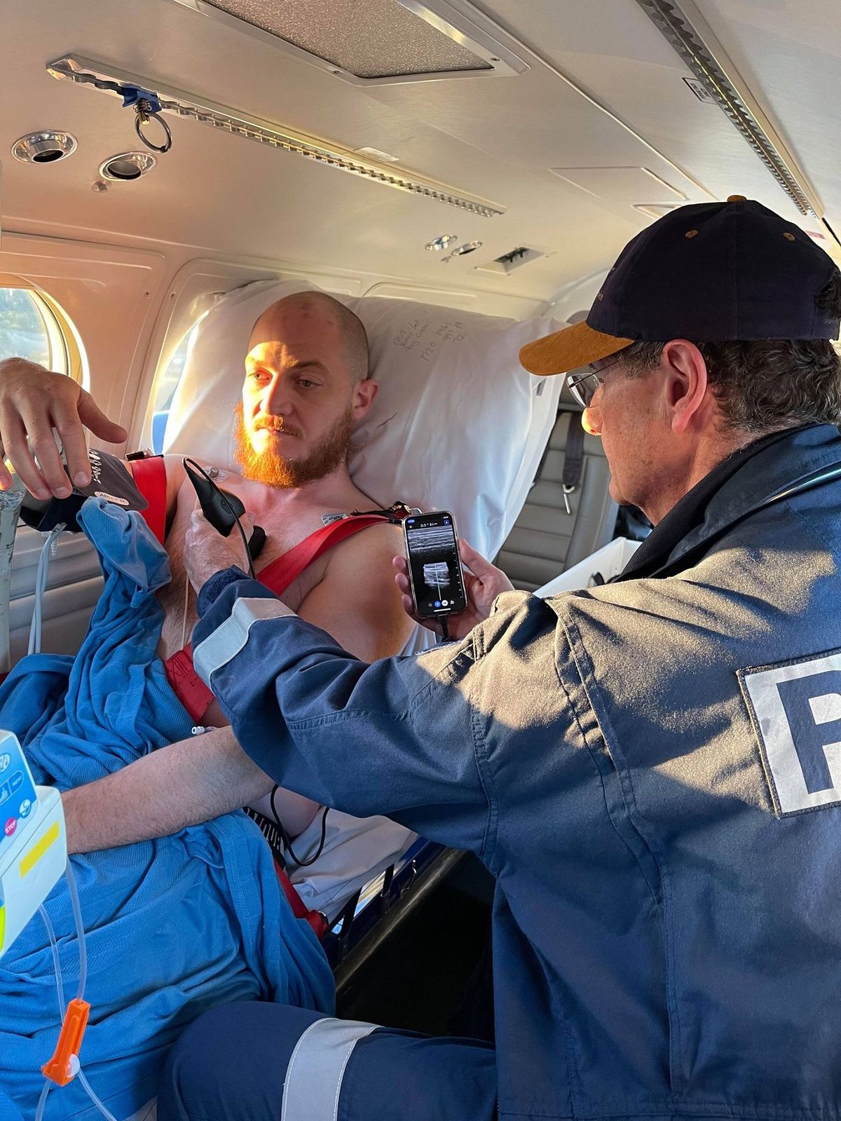 Hamish assisted by the RFDS after his motorbike accident