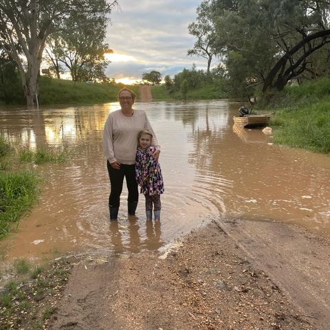 Jo and Millie in floods 