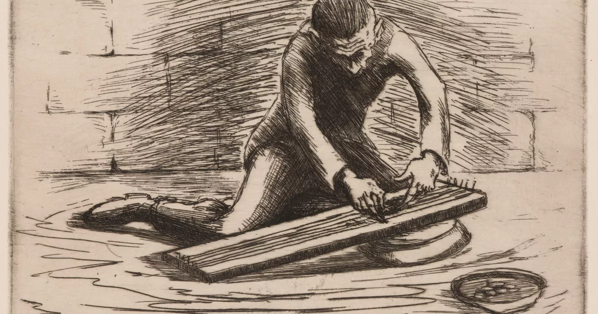 Street musician playing primitive instrument, London - AGSA Collection