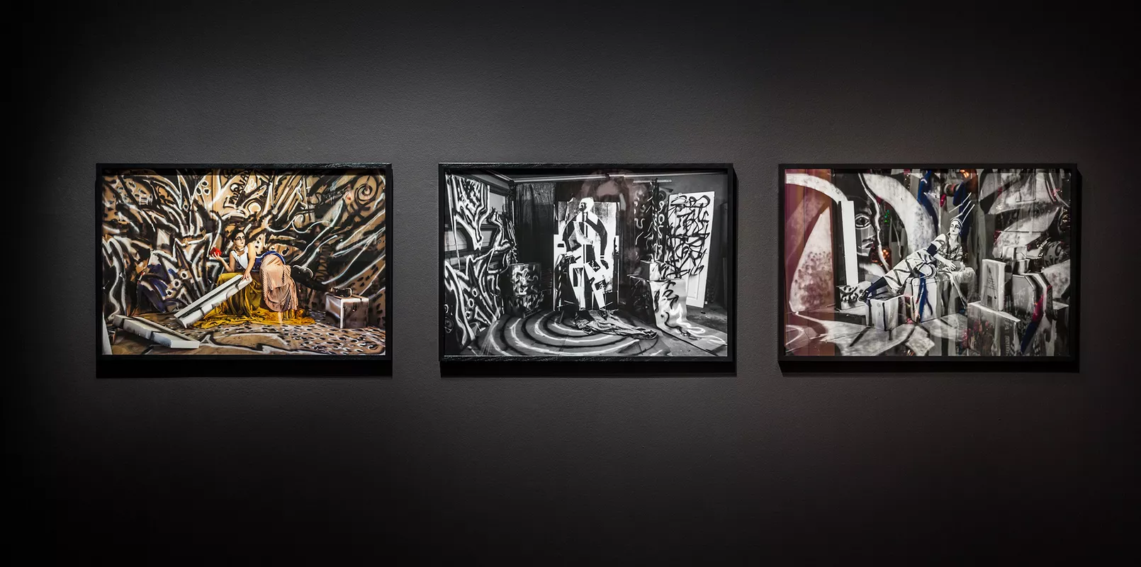 Installation view Ramsay Art Prize, Art Gallery of South Australia, 2017, featuring Georgina Cue, Living Room (Aelita), Living Room (Meller), Living Room (Sonia)  photo: Saul Steed