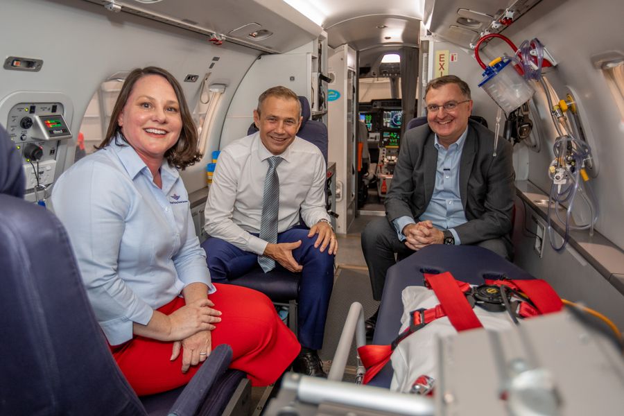 RFDS Western Operations CEO Rebecca Tomkinson, Minister for Health Roger Cook and Rio Tinto Iron Ore chief executive Chris Salisbury.