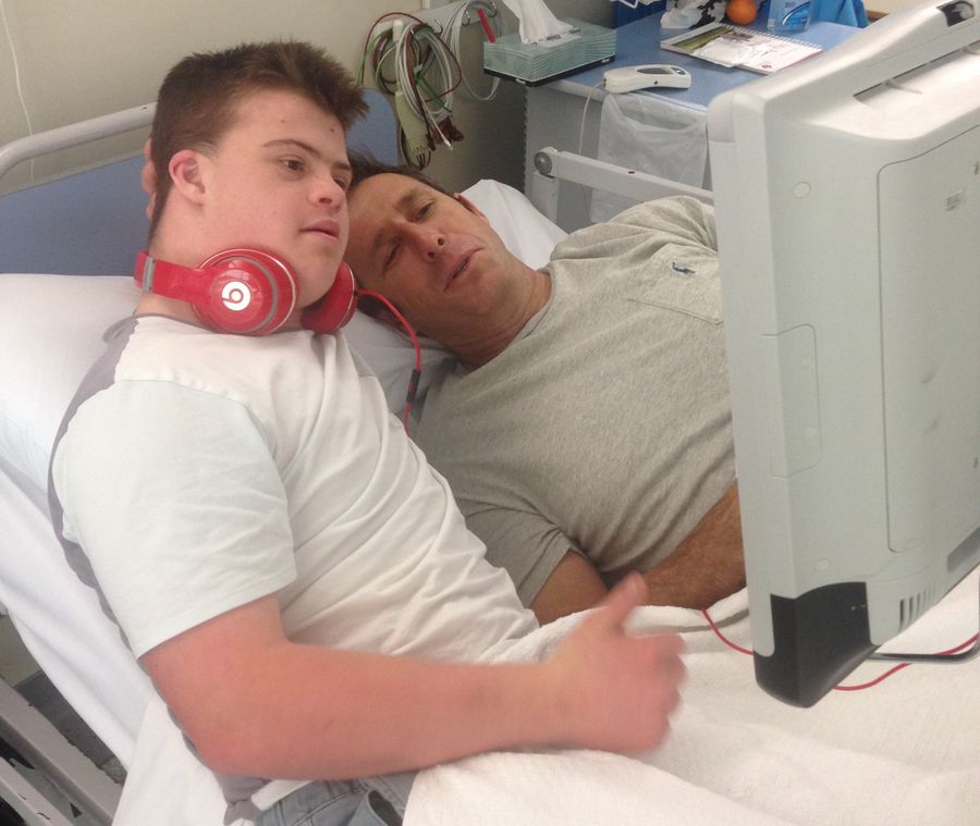 Hugo with his father John, shortly after John's stroke.