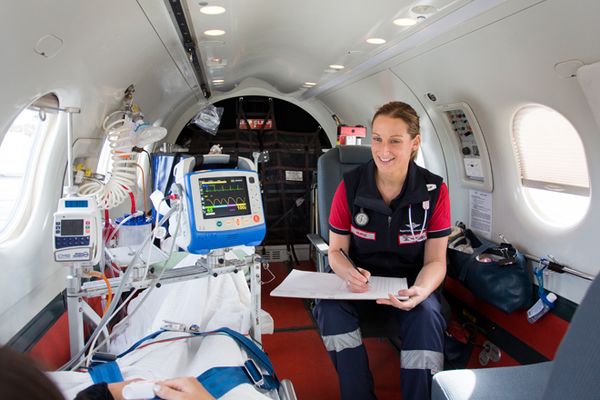 A patient arrives on the Rio Tinto Life Flight Jet
