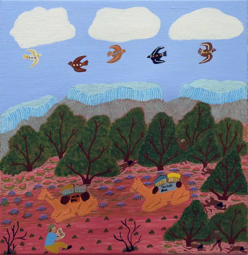 still: Nora Abbott, Pitjantjatjara/Western Arrernte people, South Australia/Northern Territory, born Areyonga, Northern Territory 1952, My Grandfather been tell me a lot of story about Lasseter, 2021, Mparntwe (Alice Springs), Northern Territory, HD video © Nora Abbott/Tangentyere Artists