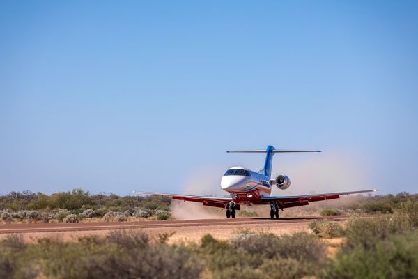 RFDS and SAPOL make history with first 'highway landing' of aeromedical jet in Australia