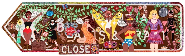 Kaylene Whiskey, Yankunytjatjara people, South Australia, born Mparntwe (Alice Springs), Northern Territory 1976, Seven Sistas Sign, 2021, Indulkana, South Australia, water-based enamel paint on SA Tourist Attraction Road Sign, 75.0 x 270.0 x 3.0 cm © Kaylene Whiskey/Iwantja Arts