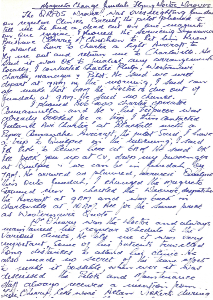 The handwritten note by Liane's father, Gordon Fraser, in blue ink.