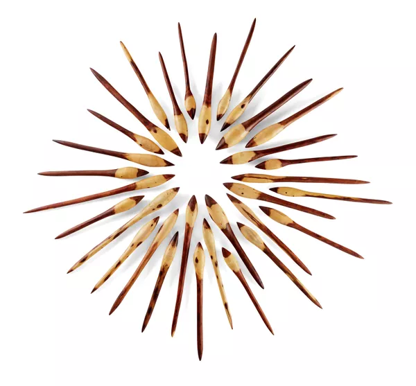 Badger Bates, Barkandji people, New South Wales
born 1947, Wilcannia, New South Wales
Yuku (sun)
detail: Ngatji parripaningku (Rainbow serpent
travelling about), 2019, Broken Hill, New South Wales
wood, shell (dimensions variable)
© Badger Bates
photo: Saul Steed

Badger Bates, Barkandji people, New South Wales, born 1947, Wilcannia, New South Wales, Yuku (sun) detail: Ngatji parripaningku (Rainbow serpent travelling about), 2019, Broken Hill, New South Wales, wood, shell (dimensions variable); © Badger Bates, photo: Saul Steed