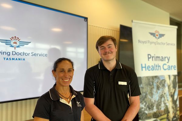 Megs Culhane of RFDS Tasmania with Xavier Bailey UTAS student