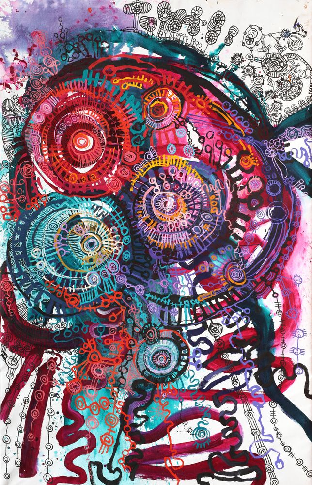Yaritji Young, Pitjantjatjara people, South Australia, born Rocket Bore, South Australia 1956, Tjala tjukurpa – Honey ant story, 2021, Amata, South Australia, synthetic polymer paint on linen, 300.0 x 200.0 cm © Yaritji Young/Tjala Arts
