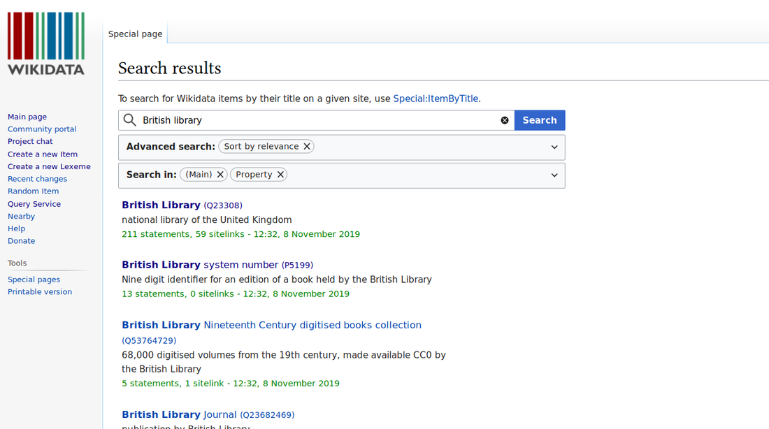Wikidata search results
