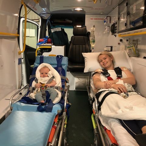 Archie and Laura on the way to hospital