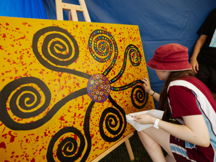 School student working on art