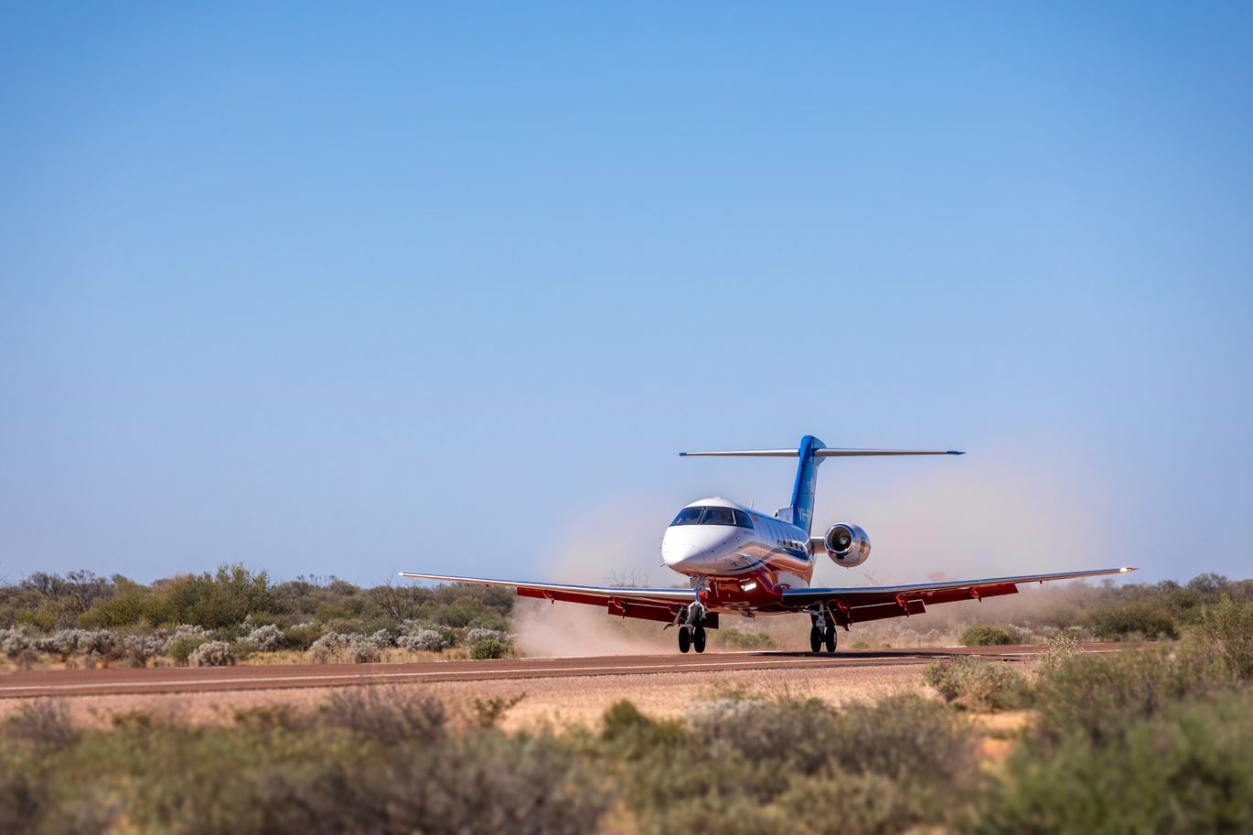 The RFDS Medi-Jet 24 touches down on the Stuart Highway