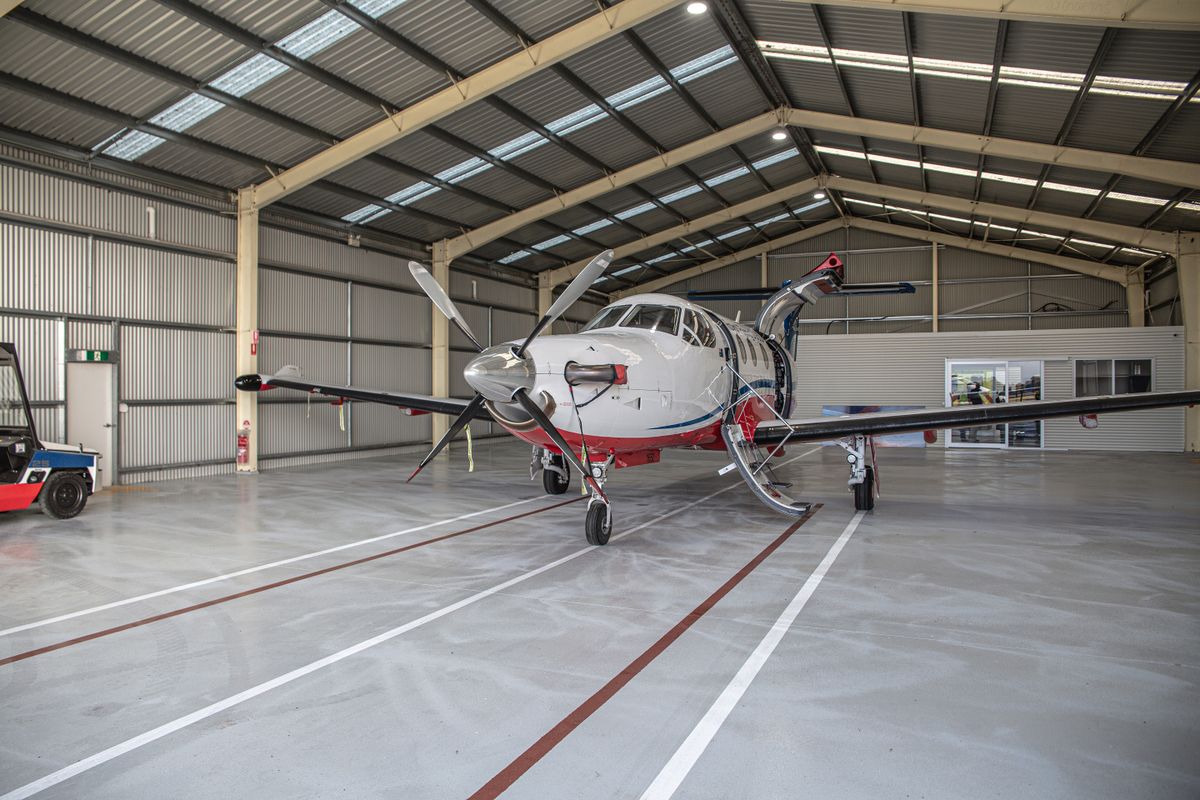 Aircraft inside hangar